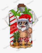 Men's Big and Tall Santa's Beach Vacation Short Sleeve Shirt Shorts Set